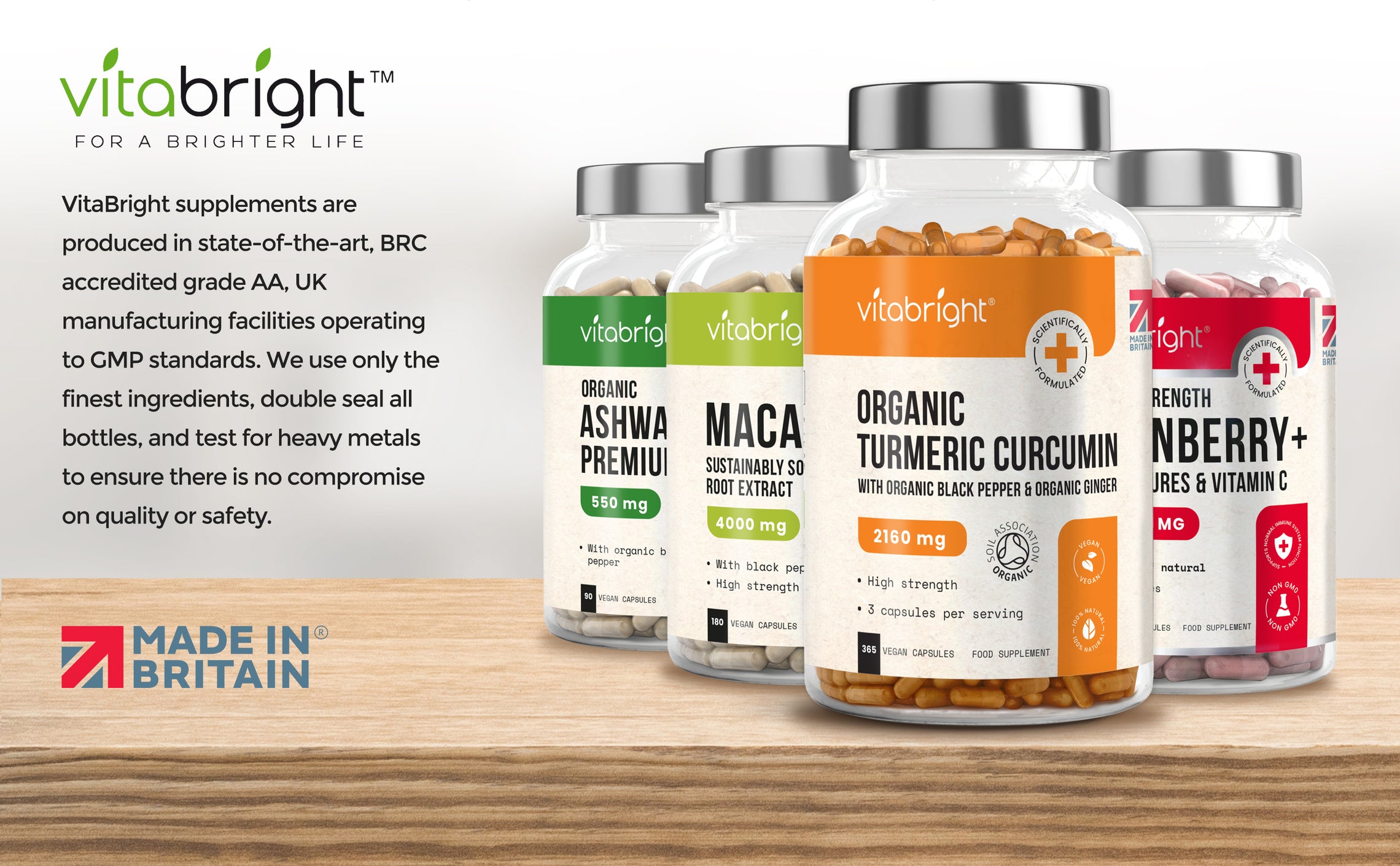 Organic Turmeric Curcumin 2160mg with Black Pepper & Ginger 365 Capsules VitaBright