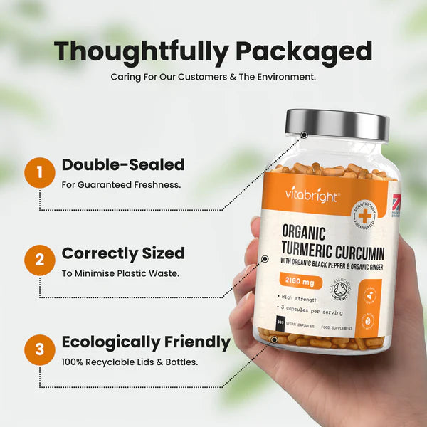 Organic Turmeric Curcumin Ginger + Black Pepper - 2160mg - 365 Capsules