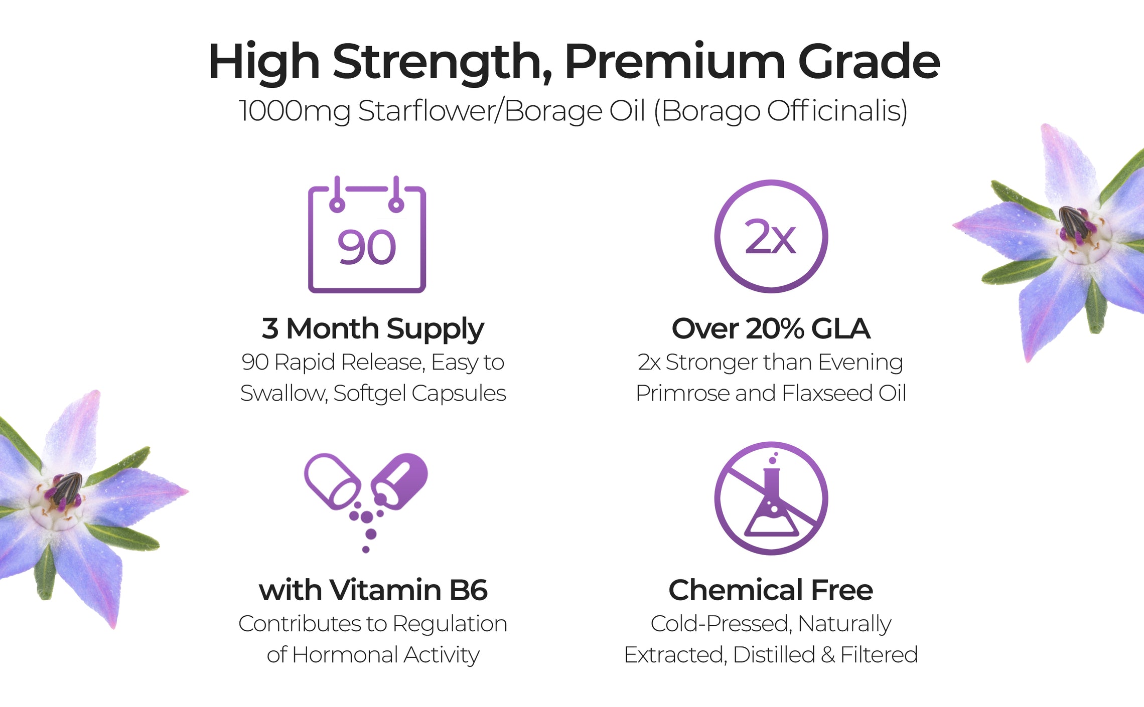Starflower Oil Plus Vitamin B6 90 Capsules 1000mg VitaBright