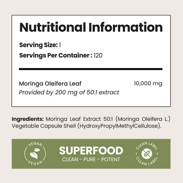 Moringa Capsules - High Dose 10,000mg Concentrated Extract