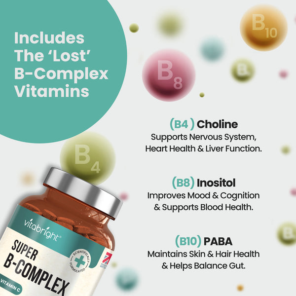 Vitamin B Complex - B1 B2 B3 B5 B6 B7 B9 B12 + Vit C - 120 Tablets