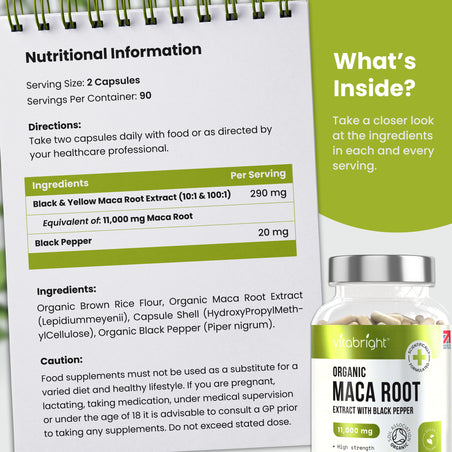 Maca Root 11,000mg - Organic High Strength Extract - 180 Capsules