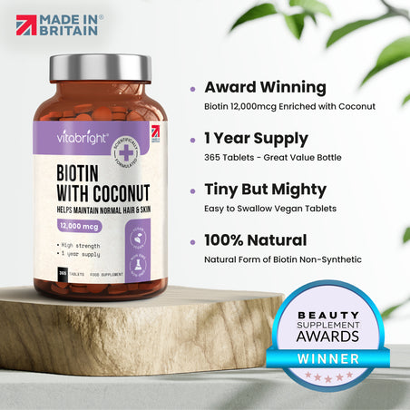 Biotin 12,000µg, 365 Tablets with Coconut