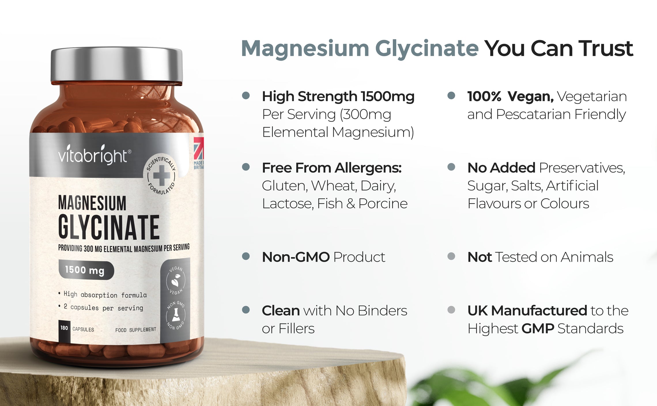 Magnesium Glycinate 1500mg High Strength Providing 300mg Elemental M