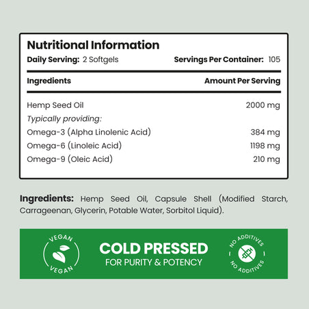 Vegan Omega 3 6 9 Capsules - Hemp Seed Oil