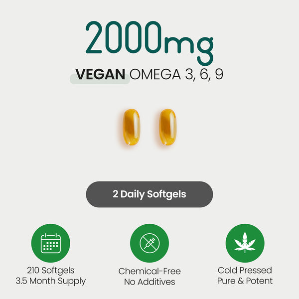Vegan Omega 3 6 9 Capsules - Hemp Seed Oil