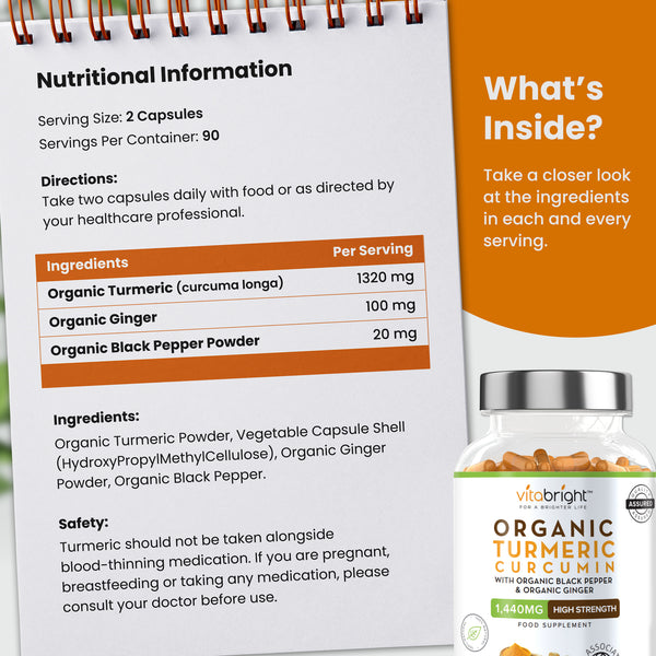 Turmeric Curcumin Tablets 1440mg + Pepper & Ginger Organic - 120 x Capsules