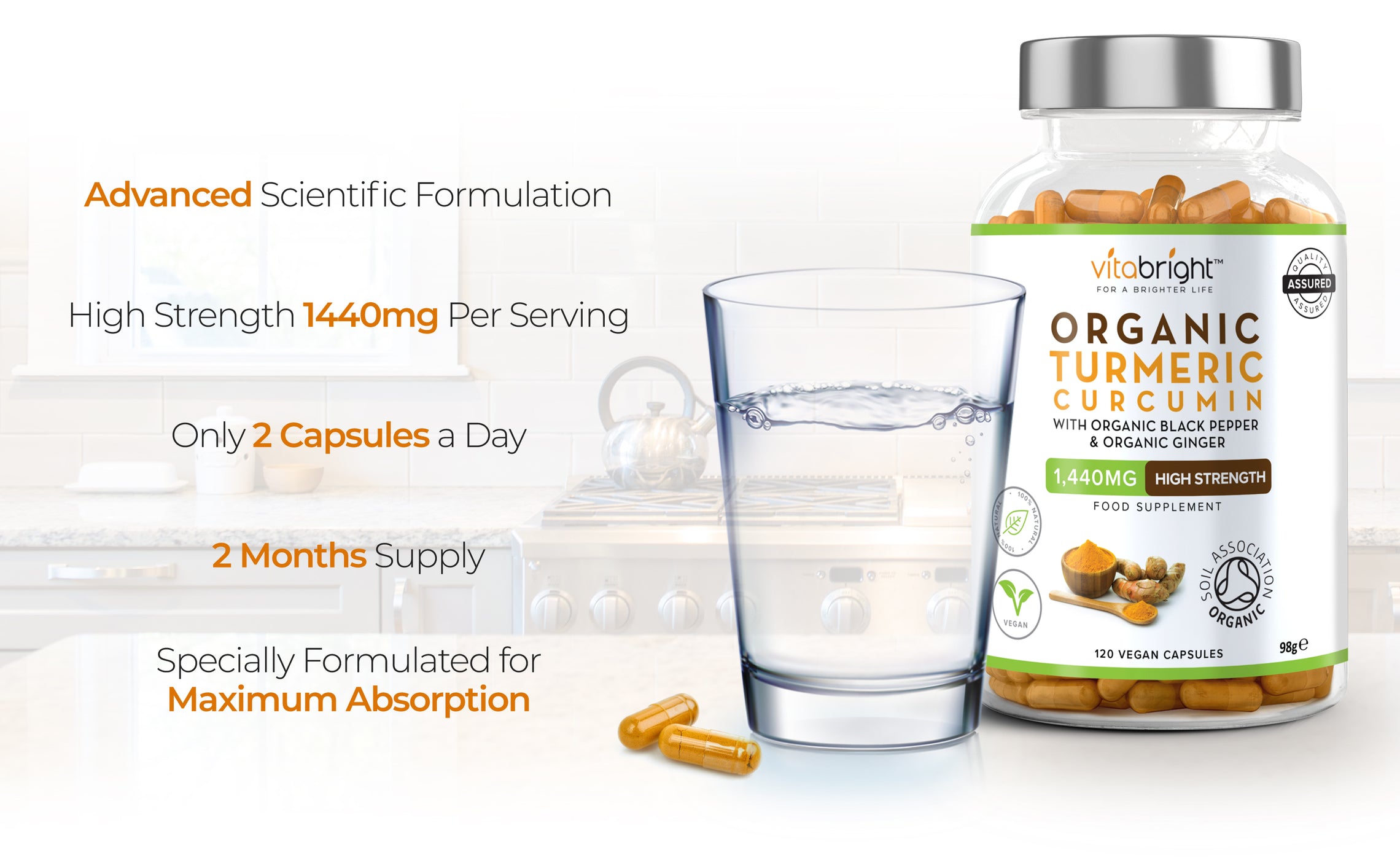 Organic Turmeric Curcumin 1440mg with Organic Black Pepper & Organic