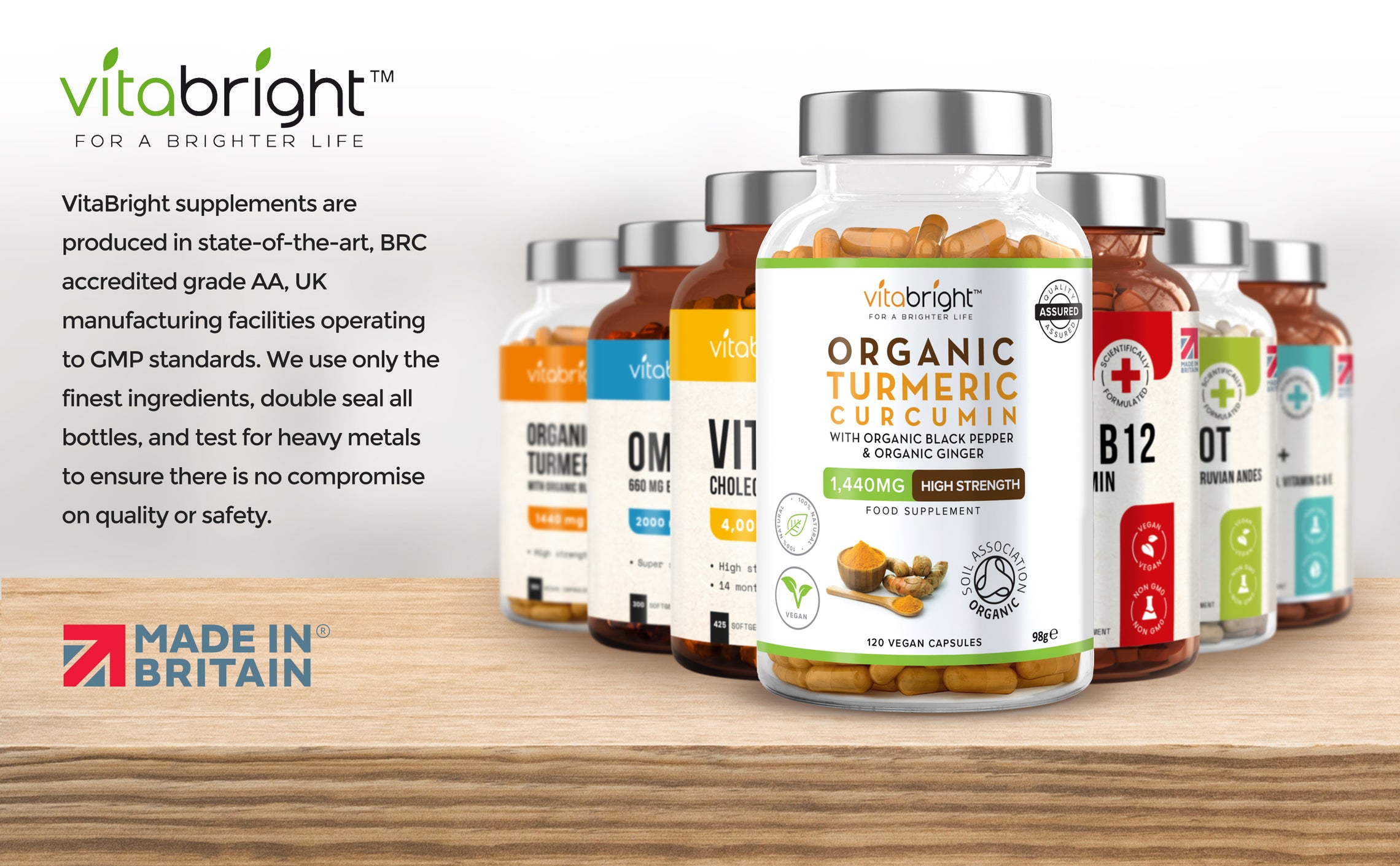 Organic Turmeric Curcumin 1440mg with Organic Black Pepper & Organic Ginger by VitaBright