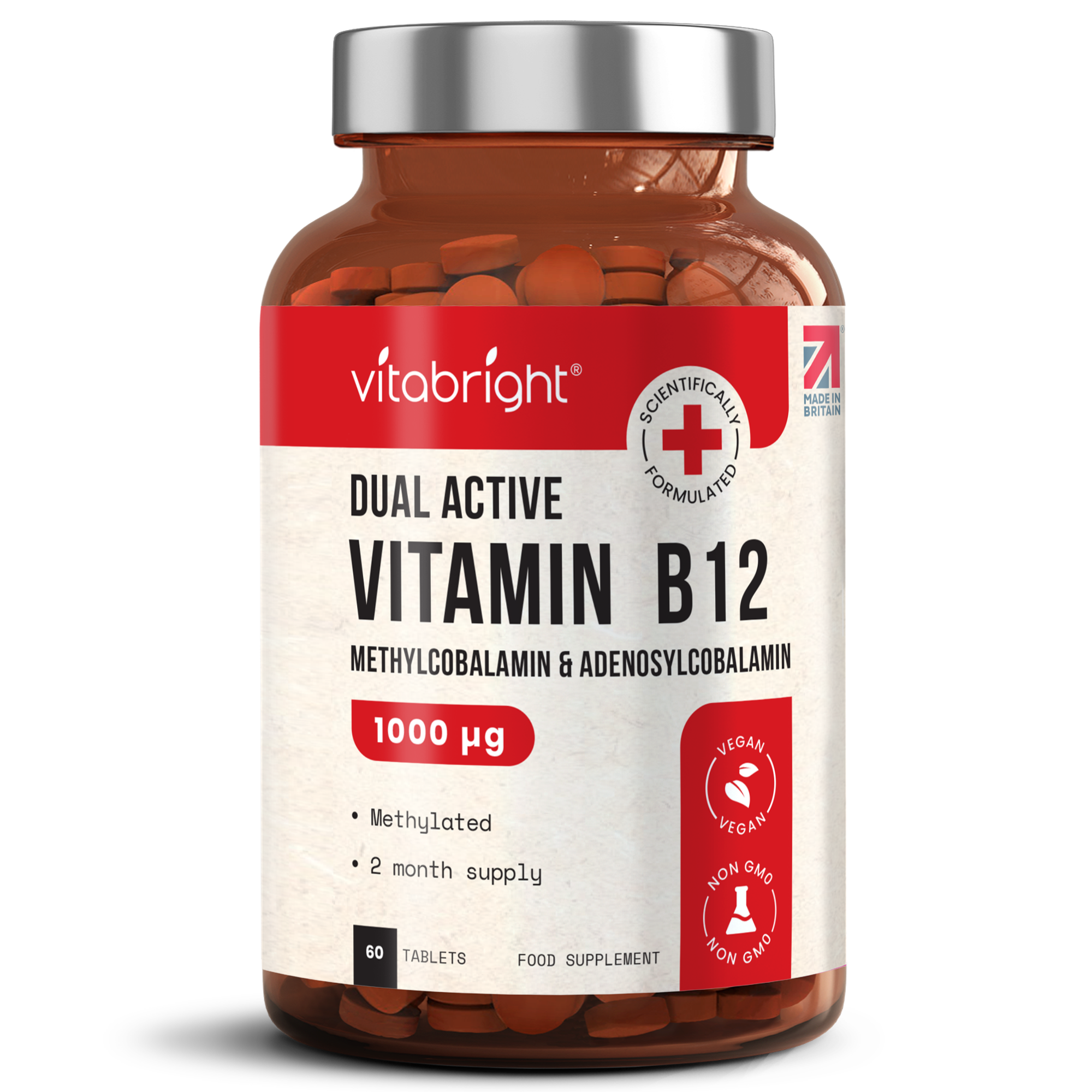 Vitamin B12 - 1000 ug - 60 High Strength Vegan Tablets - Dual Active