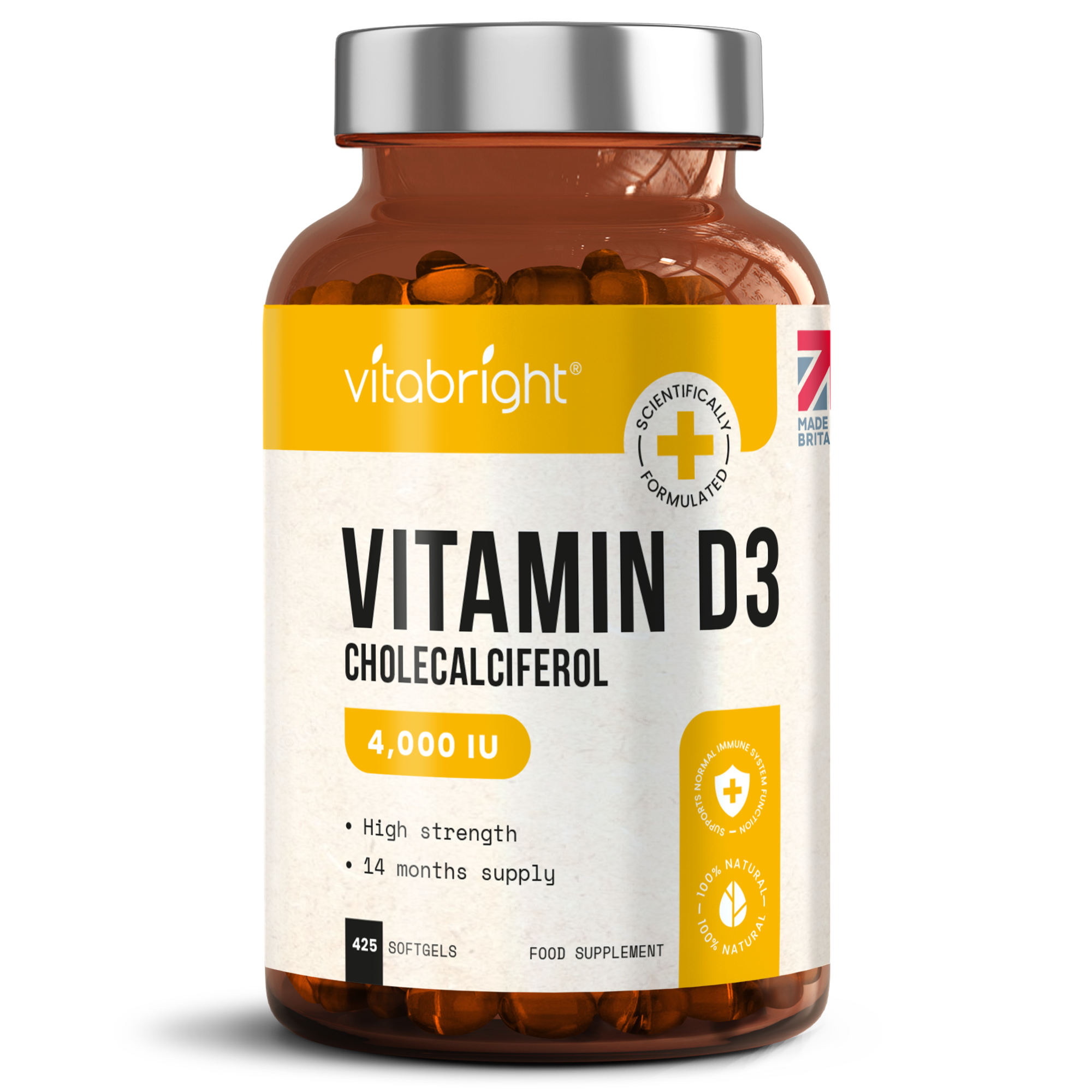 Vitamin D3 4000IU - 425 High Strength Softgels Immune System Bone Muscle Support